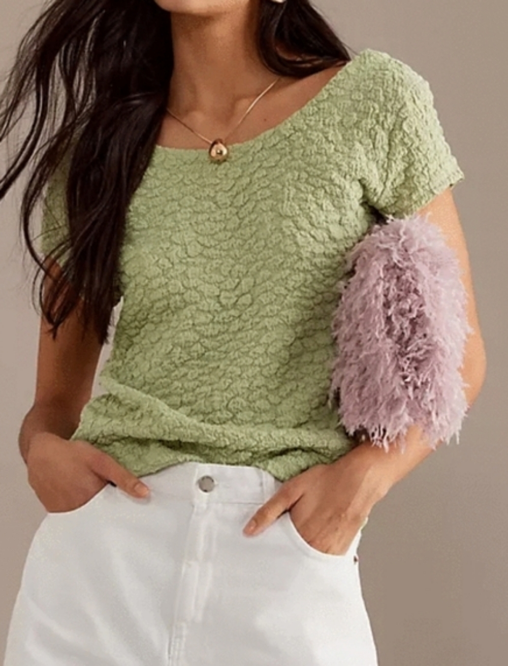 Maeve Socialite Popcorn Short Sleeve Tee in Green - Large